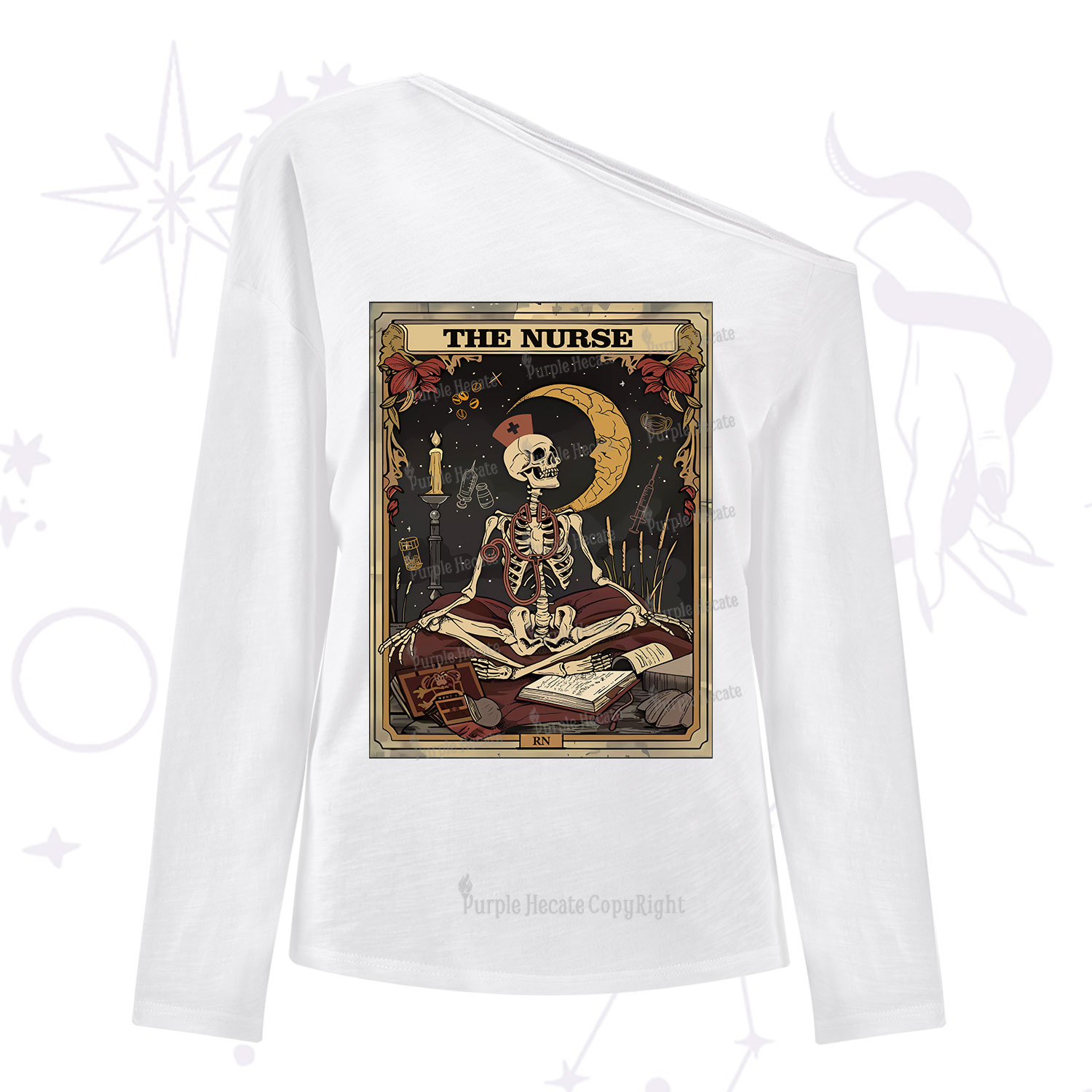 Purplehecate The Nurse Tarot Card One Shoulder Long Sleeve Shirt