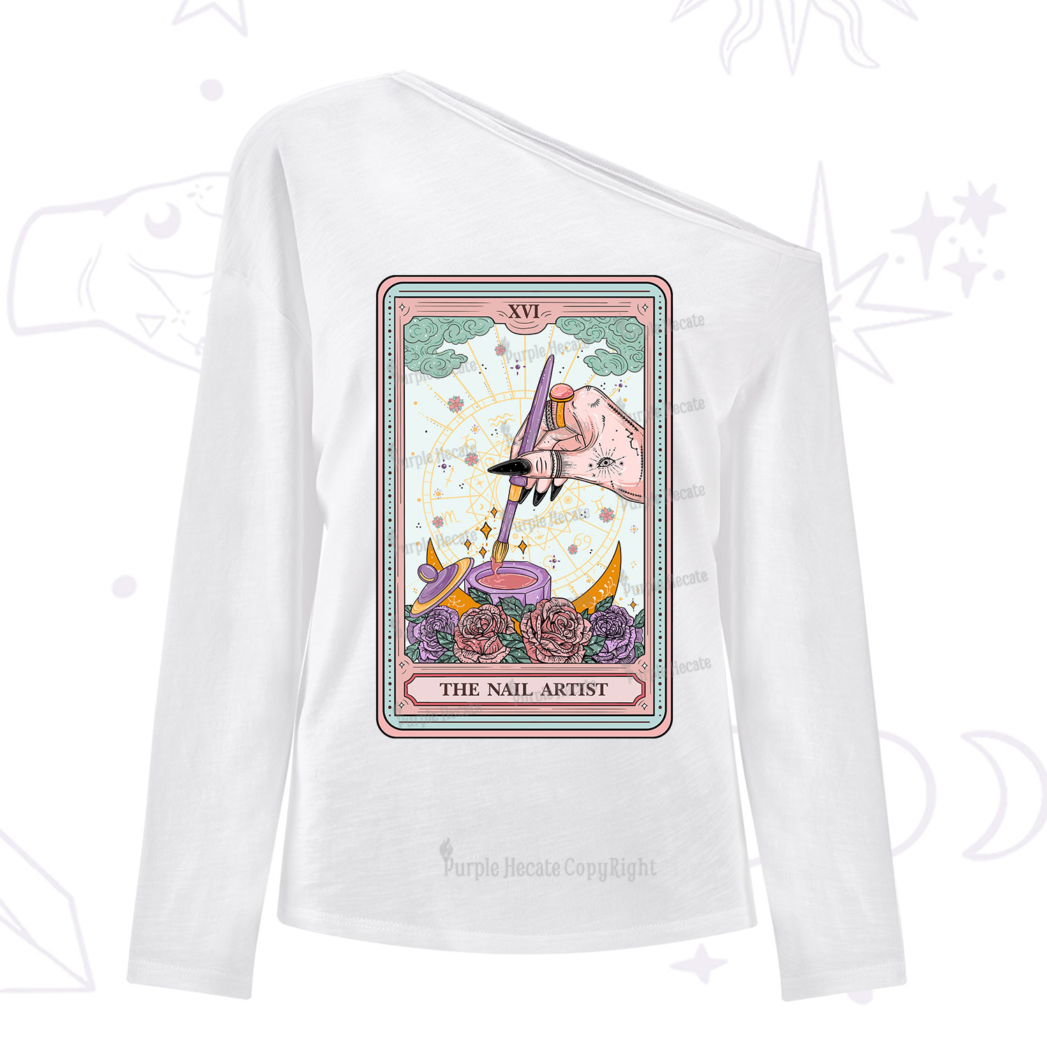 Purplehecate The Nail Artist Tarot Card One Shoulder Long Sleeve Shirt