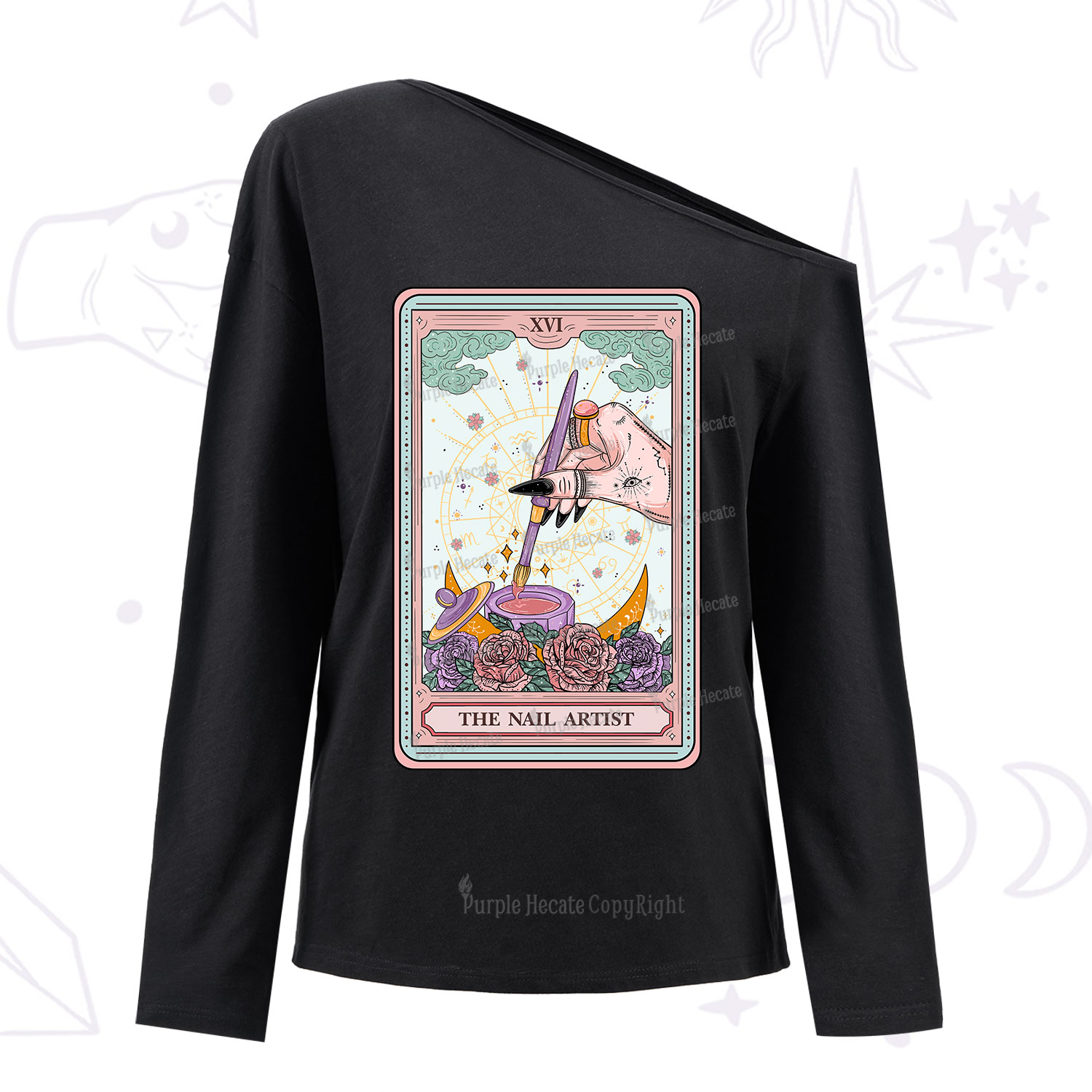 Purplehecate The Nail Artist Tarot Card One Shoulder Long Sleeve Shirt