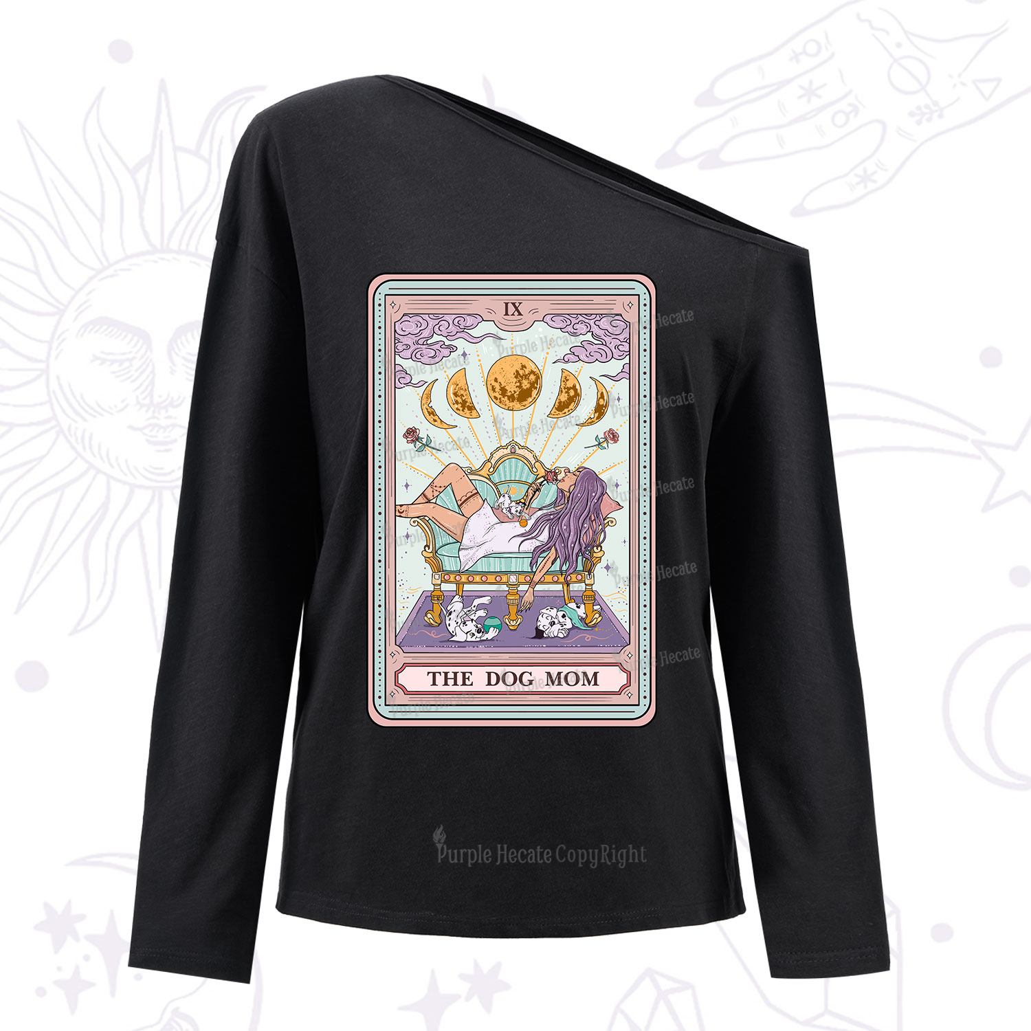 Purplehecate The Dog Mom Tarot One Shoulder Long Sleeve Shirt
