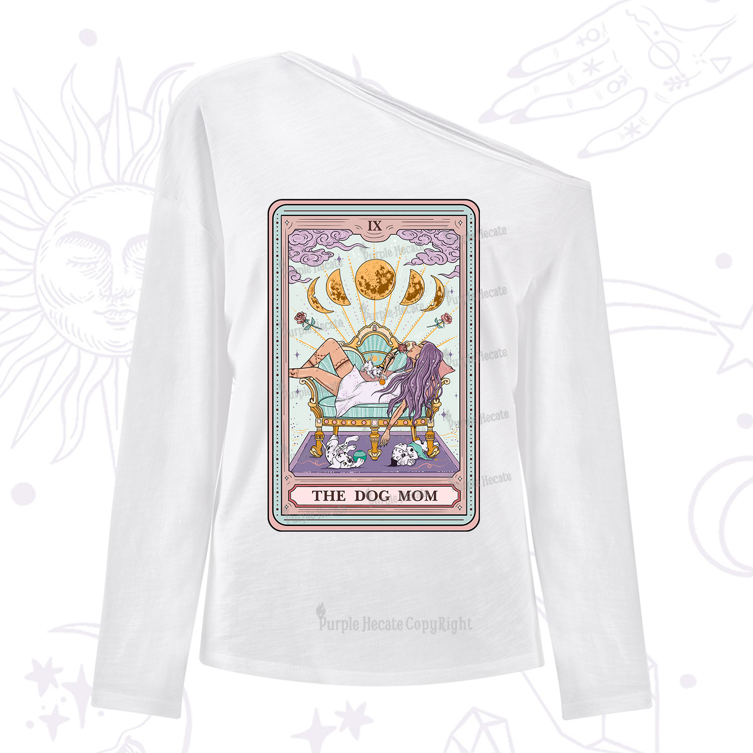 Purplehecate The Dog Mom Tarot One Shoulder Long Sleeve Shirt