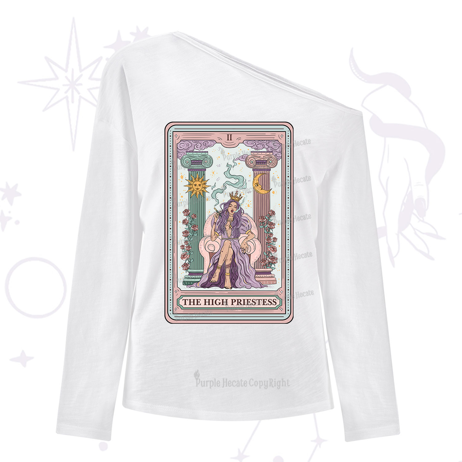 Purplehecate The High Priestess Tarot Card One Shoulder Long Sleeve Shirt