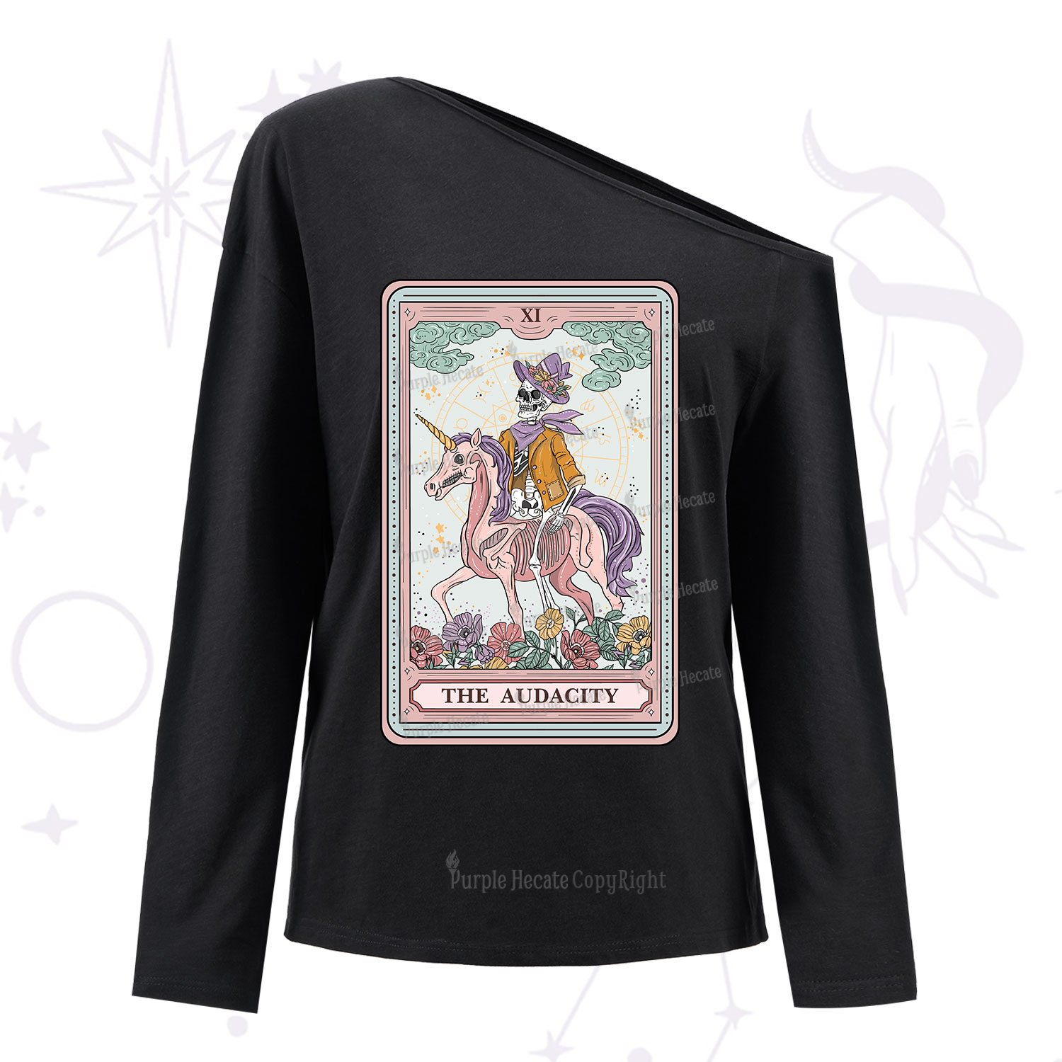 Purplehecate The Audacity Tarot Card One Shoulder Long Sleeve Shirt