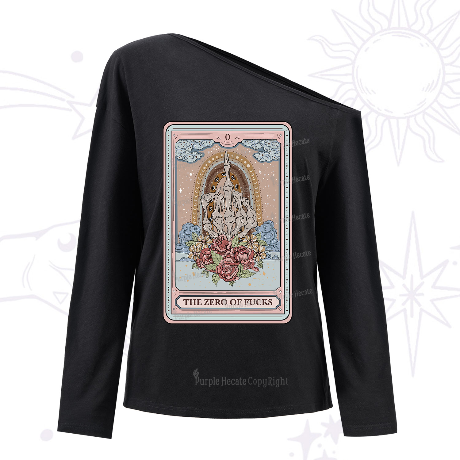 Purplehecate The Zero Of Fucks Tarot One Shoulder Long Sleeve Shirt