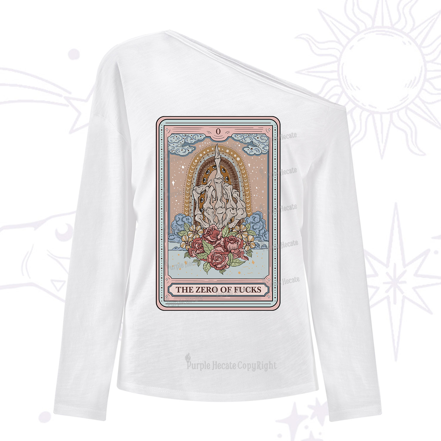 Purplehecate The Zero Of Fucks Tarot One Shoulder Long Sleeve Shirt