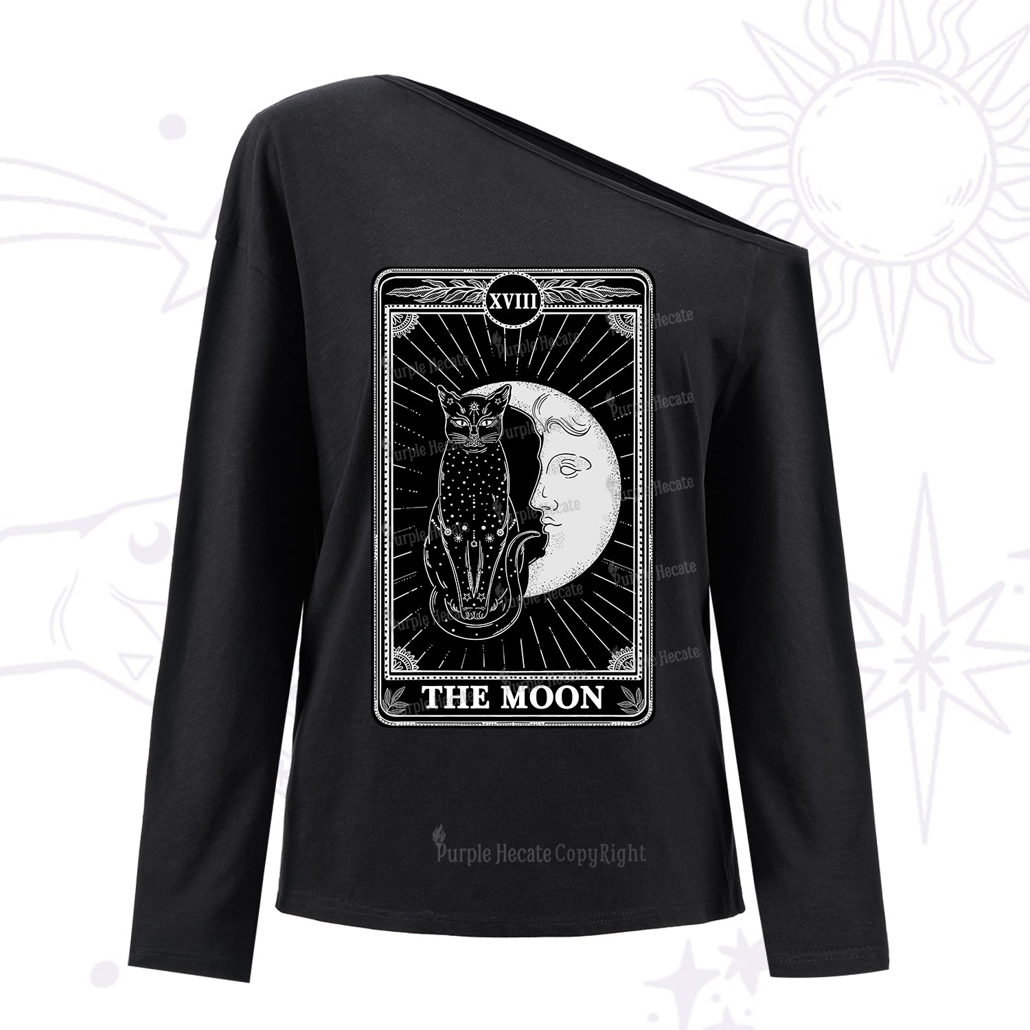 Purplehecate The Moon Tarot Card One Shoulder Long Sleeve Shirt