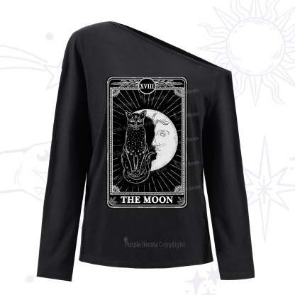 Purplehecate The Moon Tarot Card One Shoulder Long Sleeve Shirt