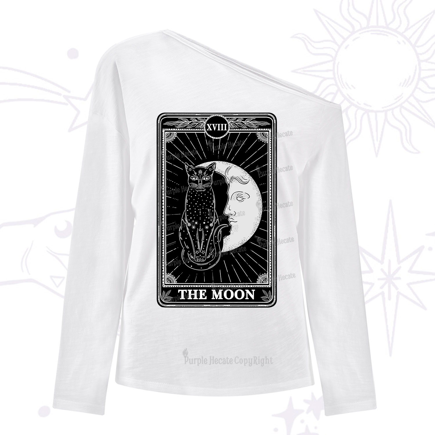 Purplehecate The Moon Tarot Card One Shoulder Long Sleeve Shirt