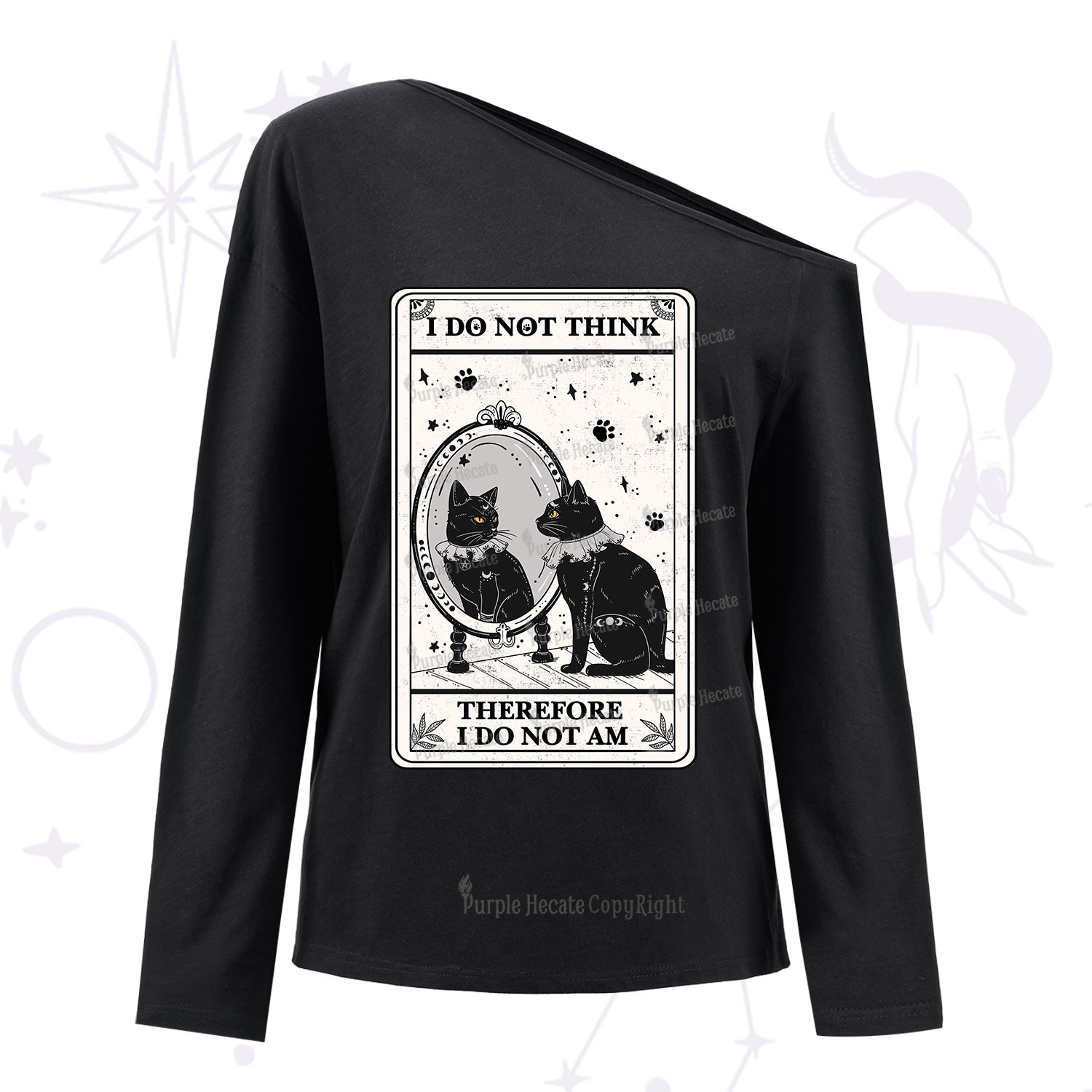 Purplehecate The I Do Not Think Therefore I Do Not Am Oracle Card One Shoulder Long Sleeve Shirt