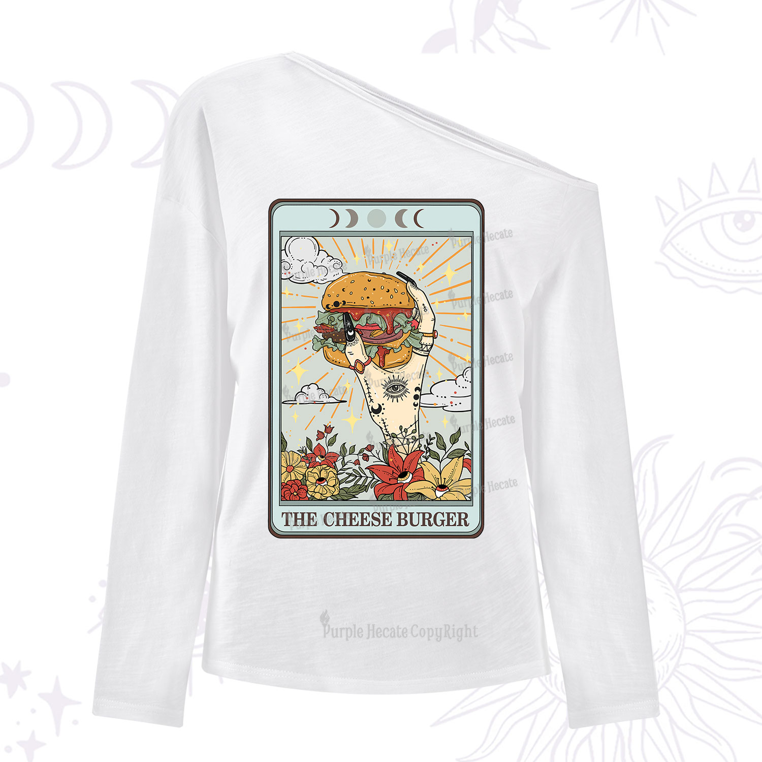 Purplehecate The Cheese Burger Tarot One Shoulder Long Sleeve Shirt