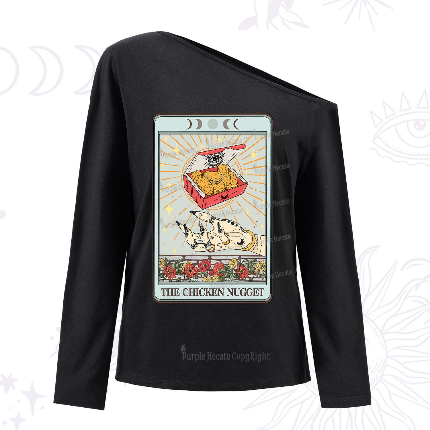 Purplehecate The Chicken Nugget Tarot Card One Shoulder Long Sleeve Shirt