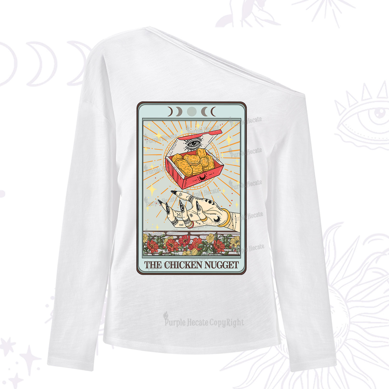 Purplehecate The Chicken Nugget Tarot Card One Shoulder Long Sleeve Shirt