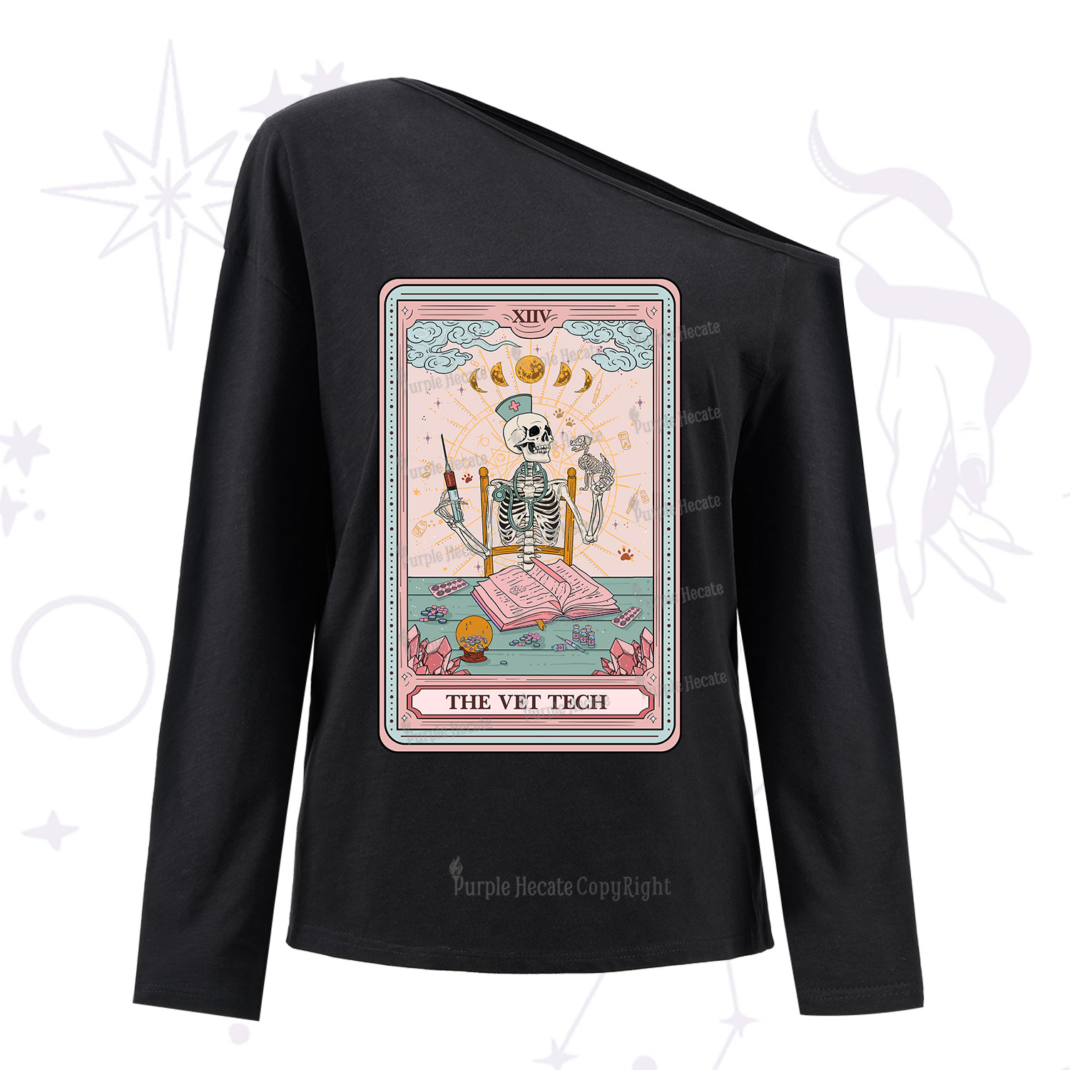 Purplehecate The Vet Tech Tarot Card One Shoulder Long Sleeve Shirt