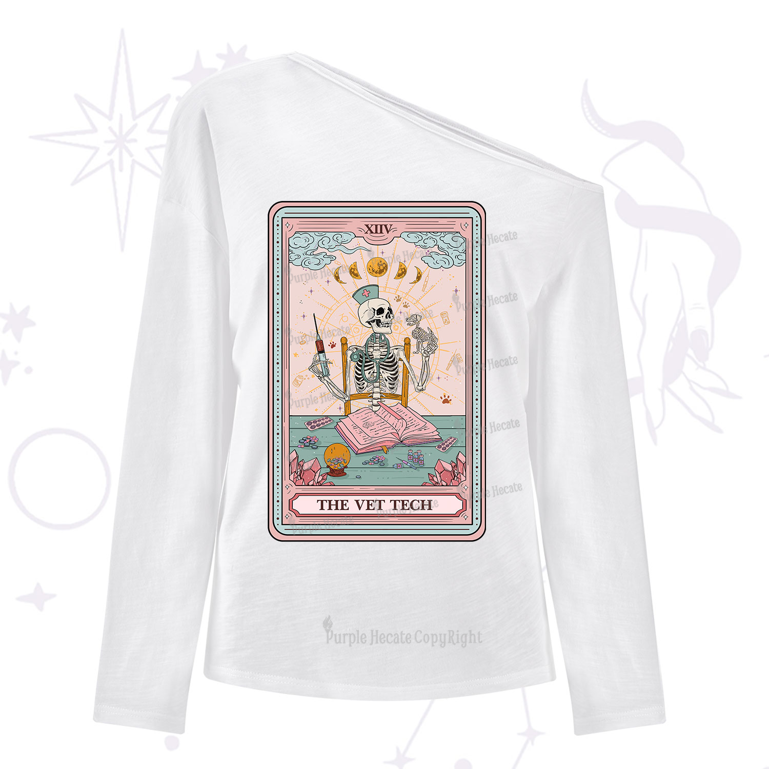 Purplehecate The Vet Tech Tarot Card One Shoulder Long Sleeve Shirt