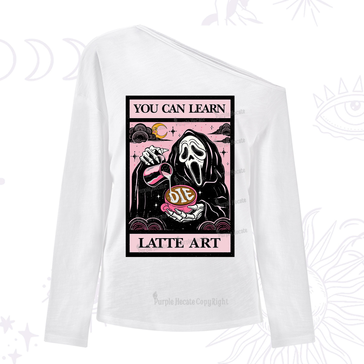 Purplehecate The You Can Learn Latte Art Oracle Card One Shoulder Long Sleeve Shirt