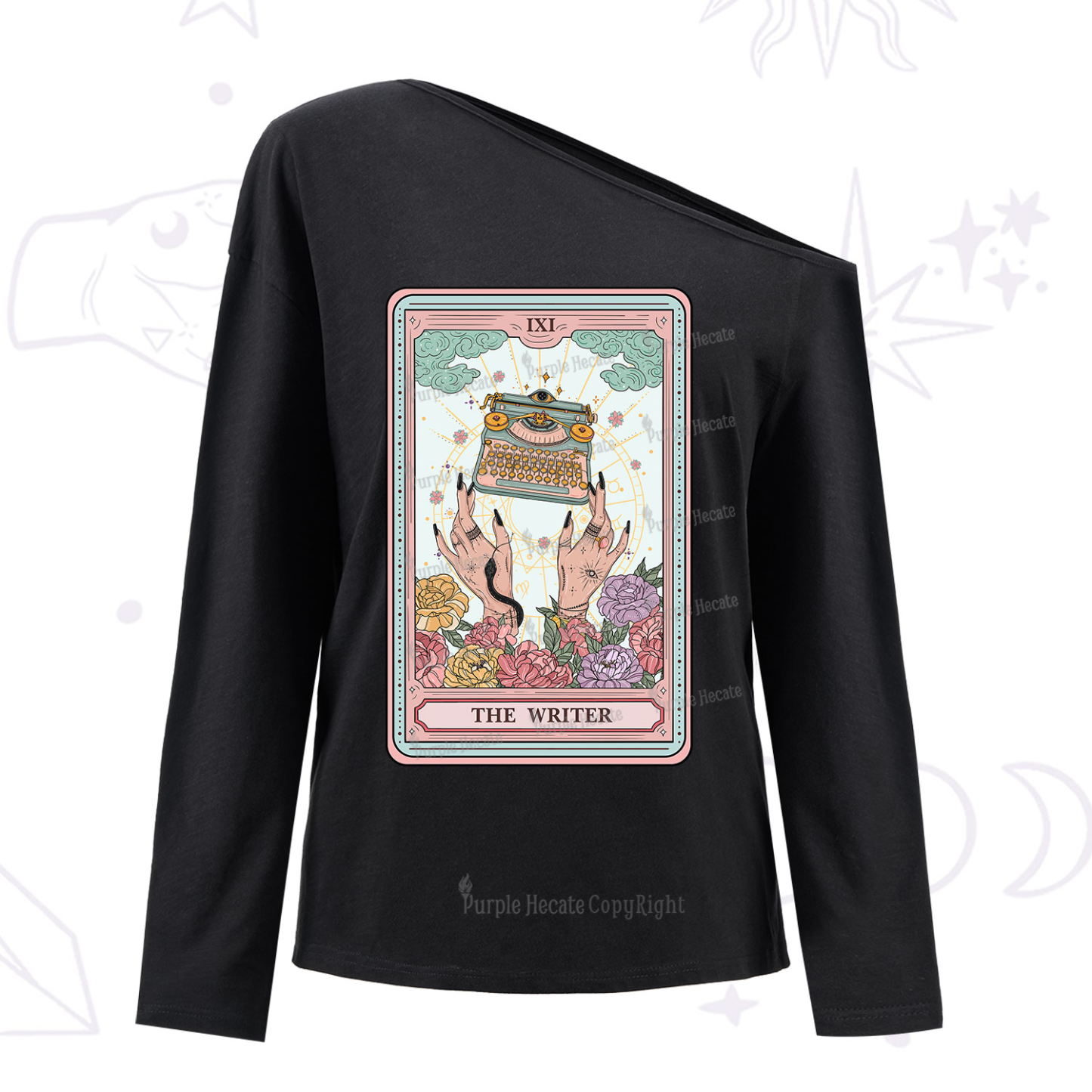 Purplehecate The Writer Tarot Card One Shoulder Long Sleeve Shirt