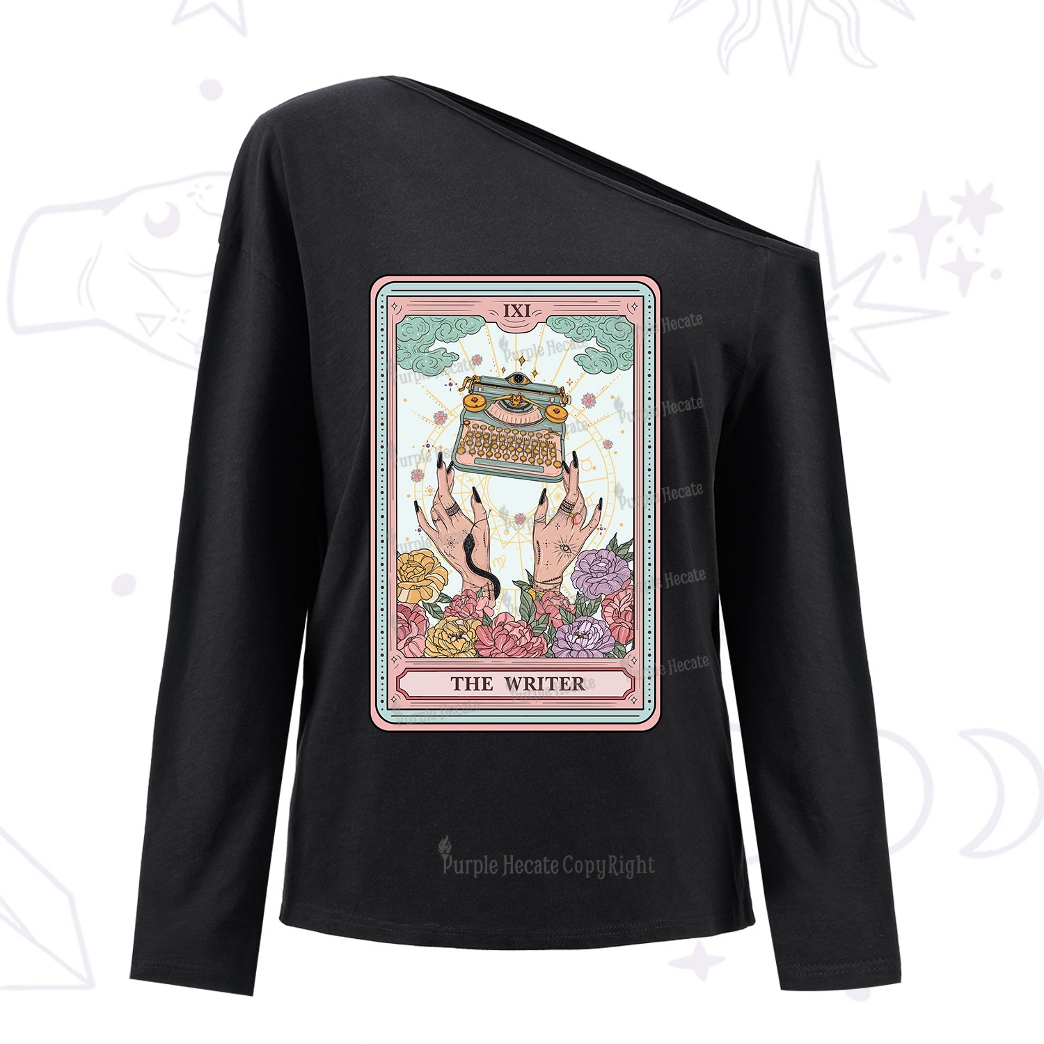 Purplehecate The Writer Tarot Card One Shoulder Long Sleeve Shirt