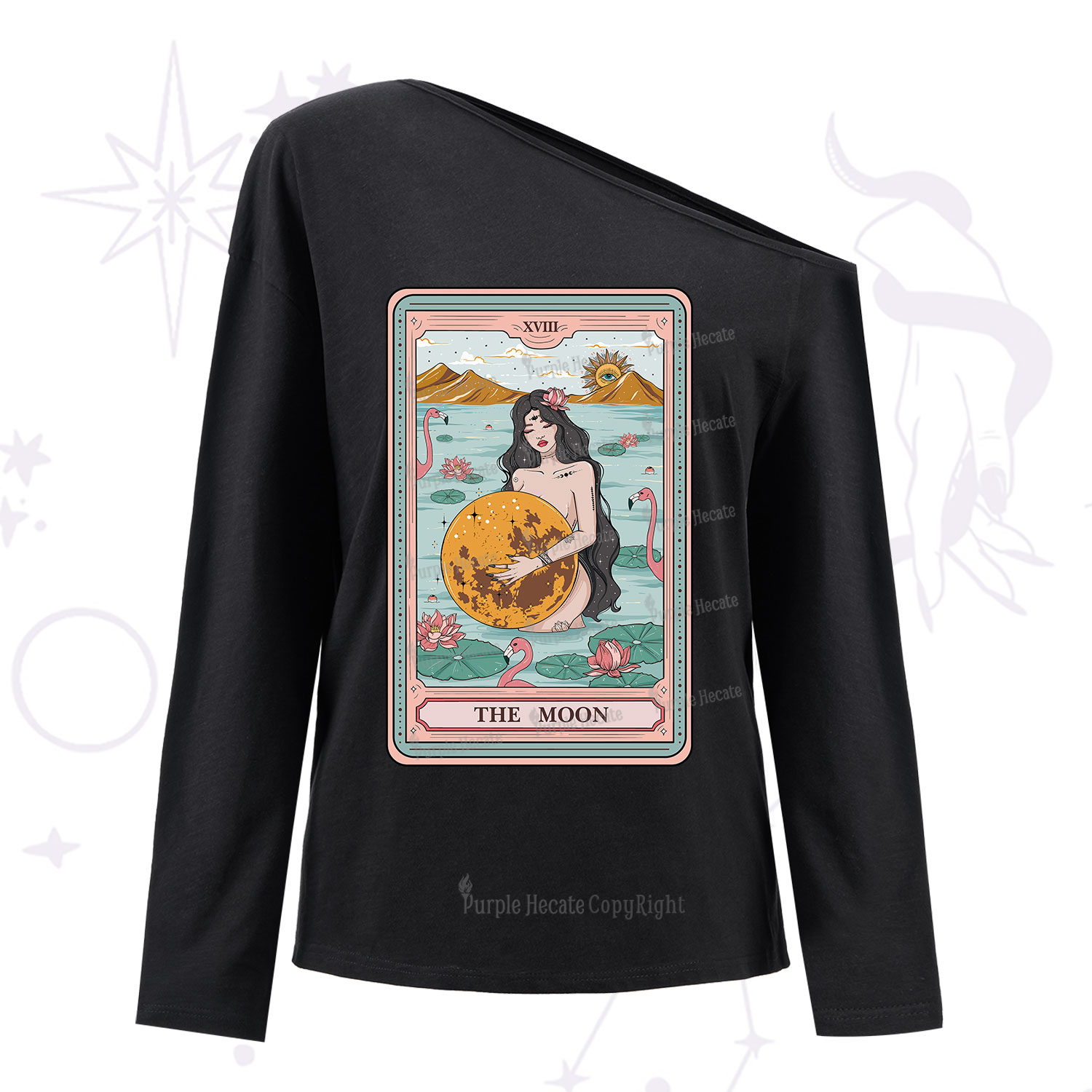 Purplehecate The Moon Goddess Tarot One Shoulder Long Sleeve Shirt