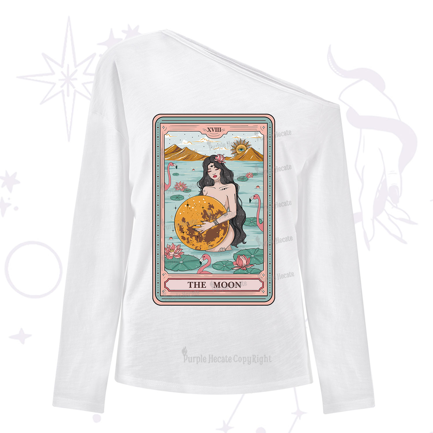 Purplehecate The Moon Goddess Tarot One Shoulder Long Sleeve Shirt