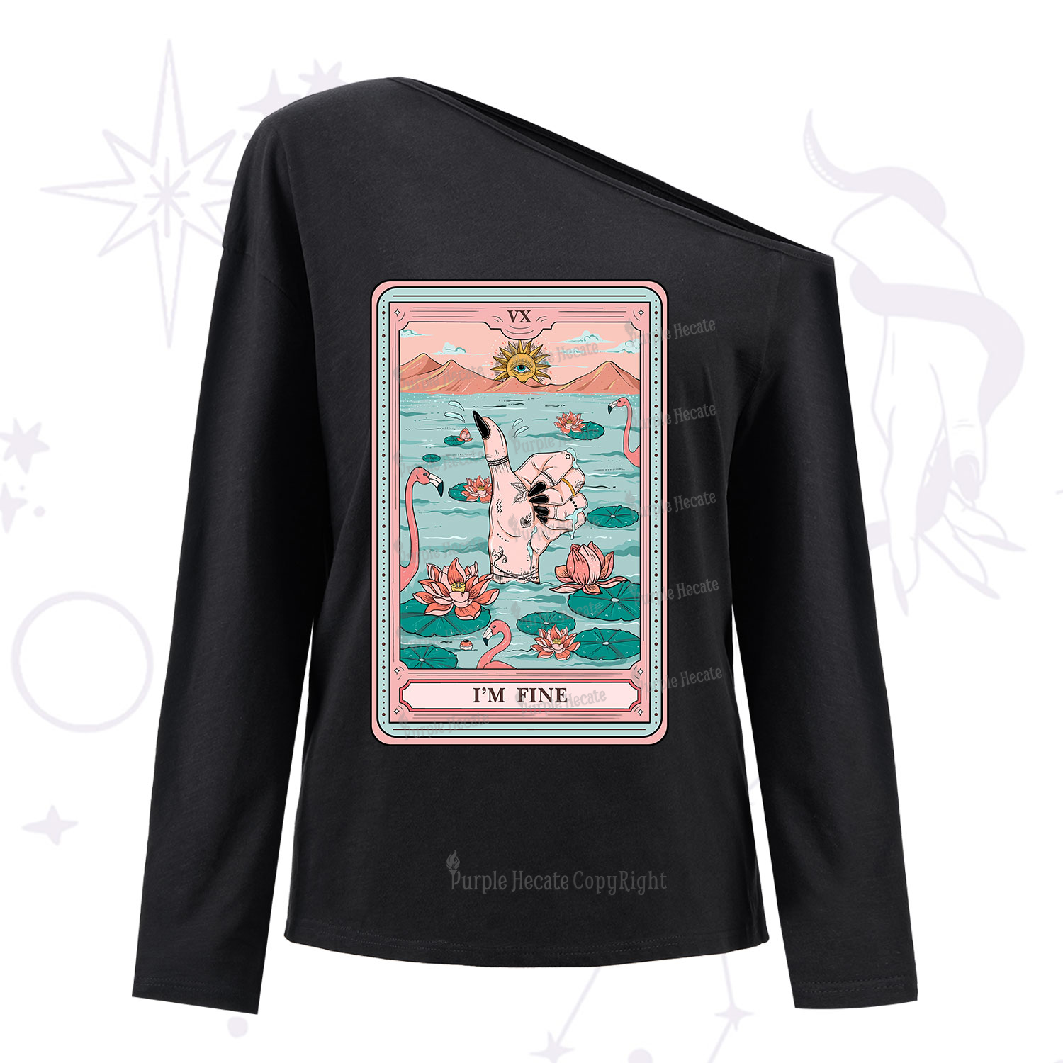 Purplehecate The I'm Fine Tarot One Shoulder Long Sleeve Shirt