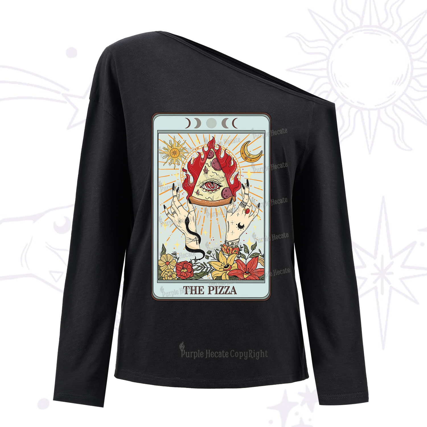 Purplehecate The Pizze Food Tarot Card One Shoulder Long Sleeve Shirt