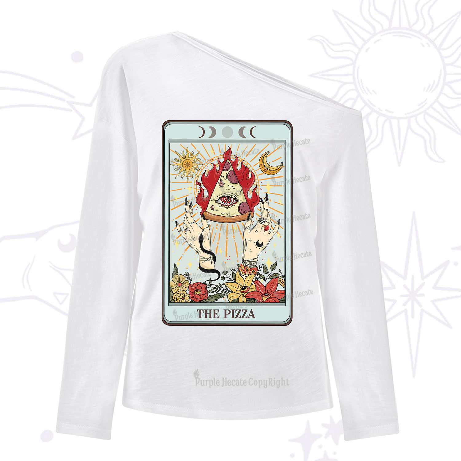 Purplehecate The Pizze Food Tarot Card One Shoulder Long Sleeve Shirt