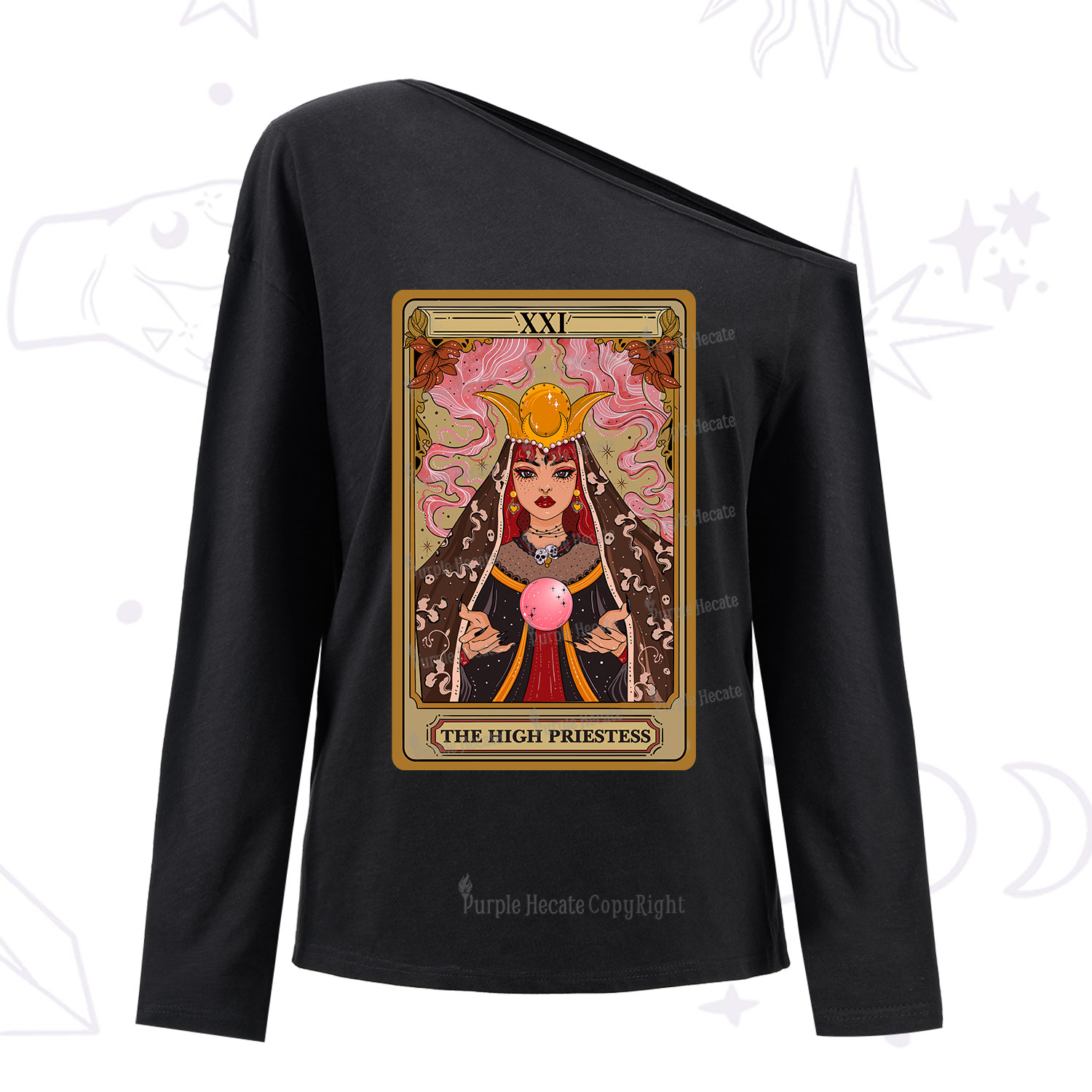 Purplehecate The High Priestess Prophecy Tarot One Shoulder Long Sleeve Shirt