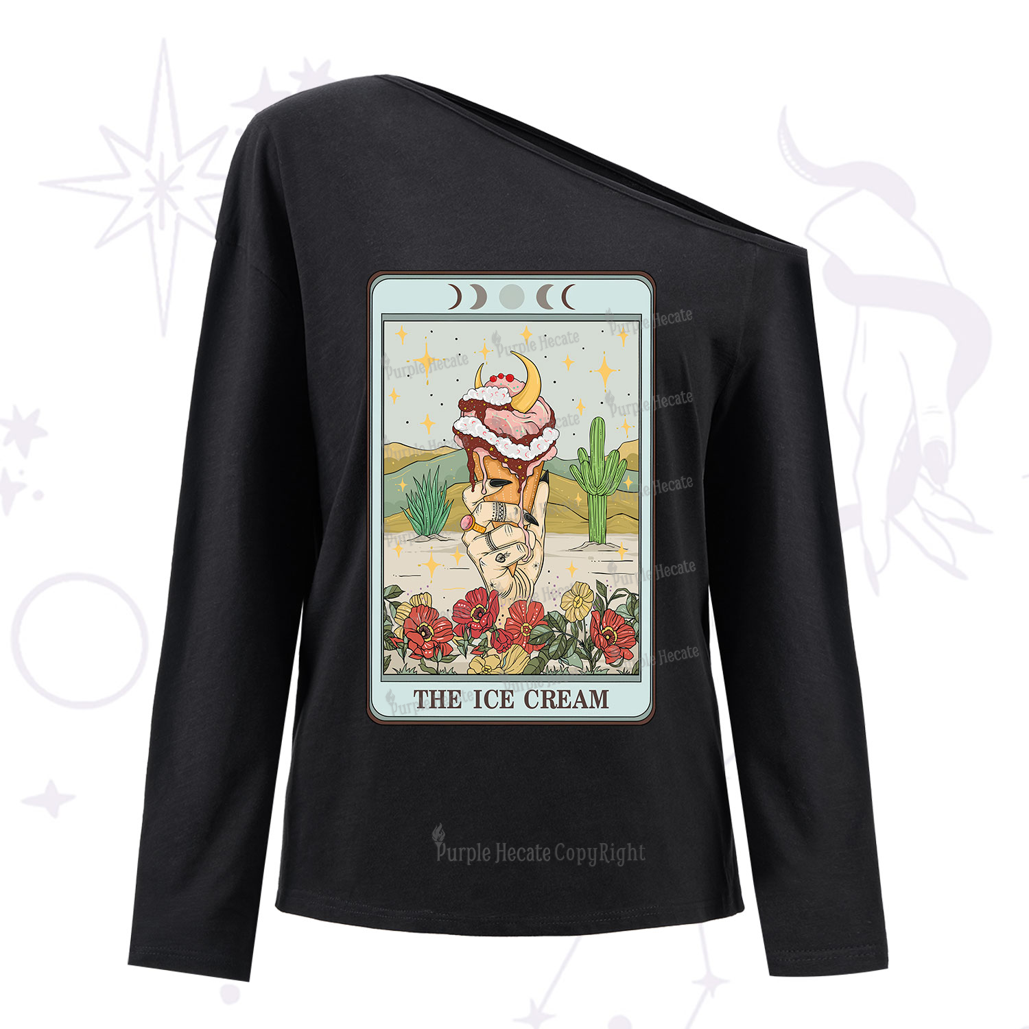 Purplehecate The Ice Cream Tarot One Shoulder Long Sleeve Shirt