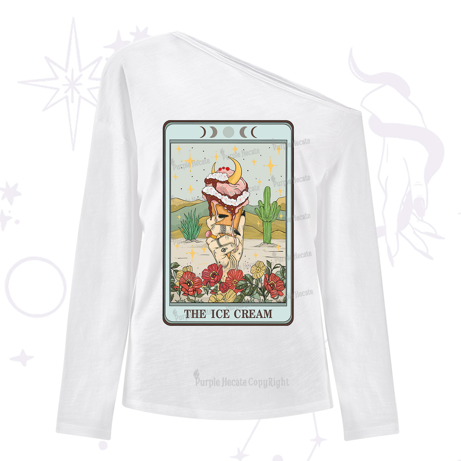 Purplehecate The Ice Cream Tarot One Shoulder Long Sleeve Shirt
