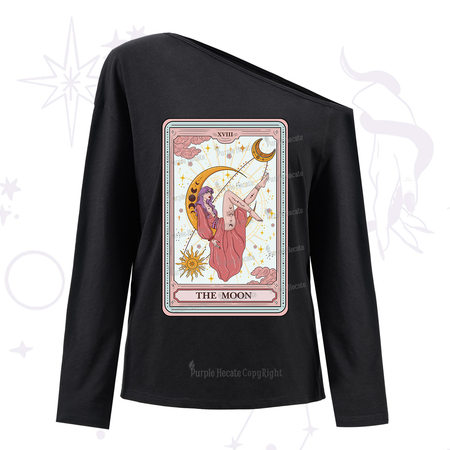 Purplehecate The Moon Tarot One Shoulder Long Sleeve Shirt