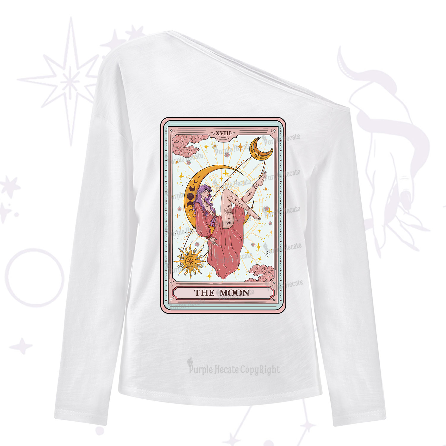 Purplehecate The Moon Tarot One Shoulder Long Sleeve Shirt