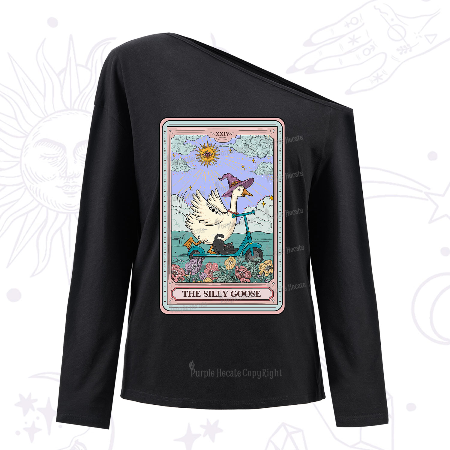 Purplehecate The Silly Goose Tarot Card One Shoulder Long Sleeve Shirt