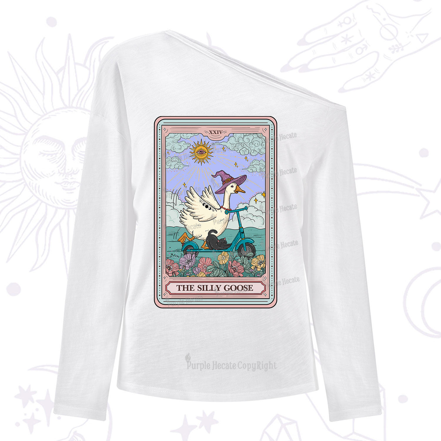 Purplehecate The Silly Goose Tarot Card One Shoulder Long Sleeve Shirt