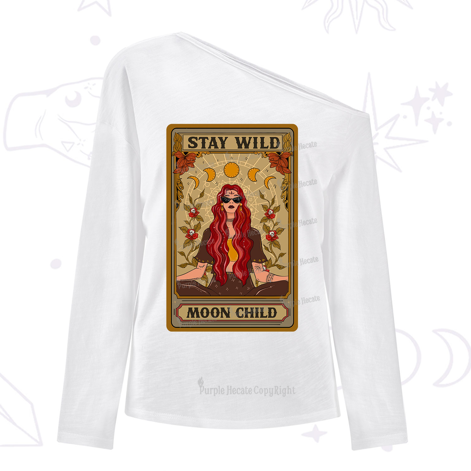 Purplehecate The Stay Wild Moon Child Oracle Card One Shoulder Long Sleeve Shirt
