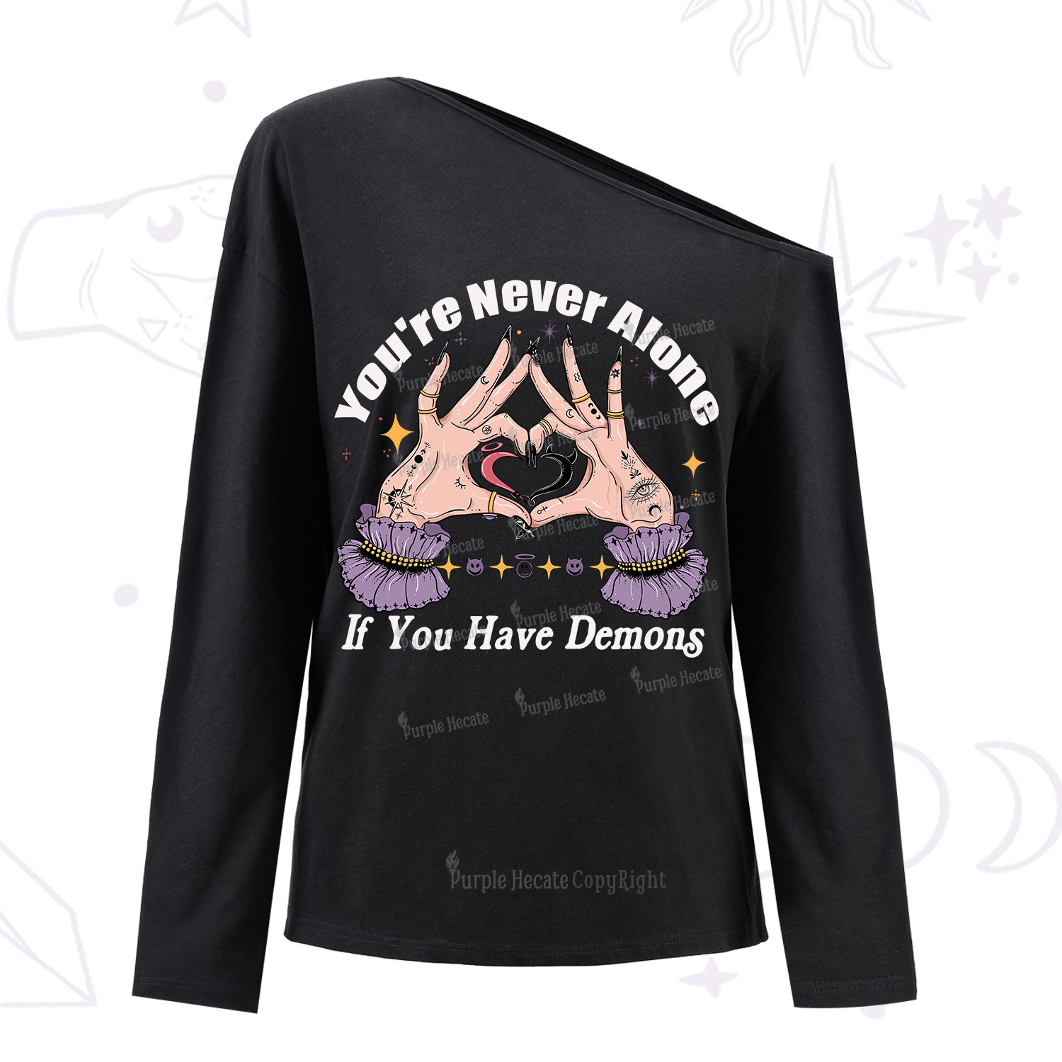 Purplehecate You're Never Alone If You Have Demons One Shoulder Long Sleeve Shirt