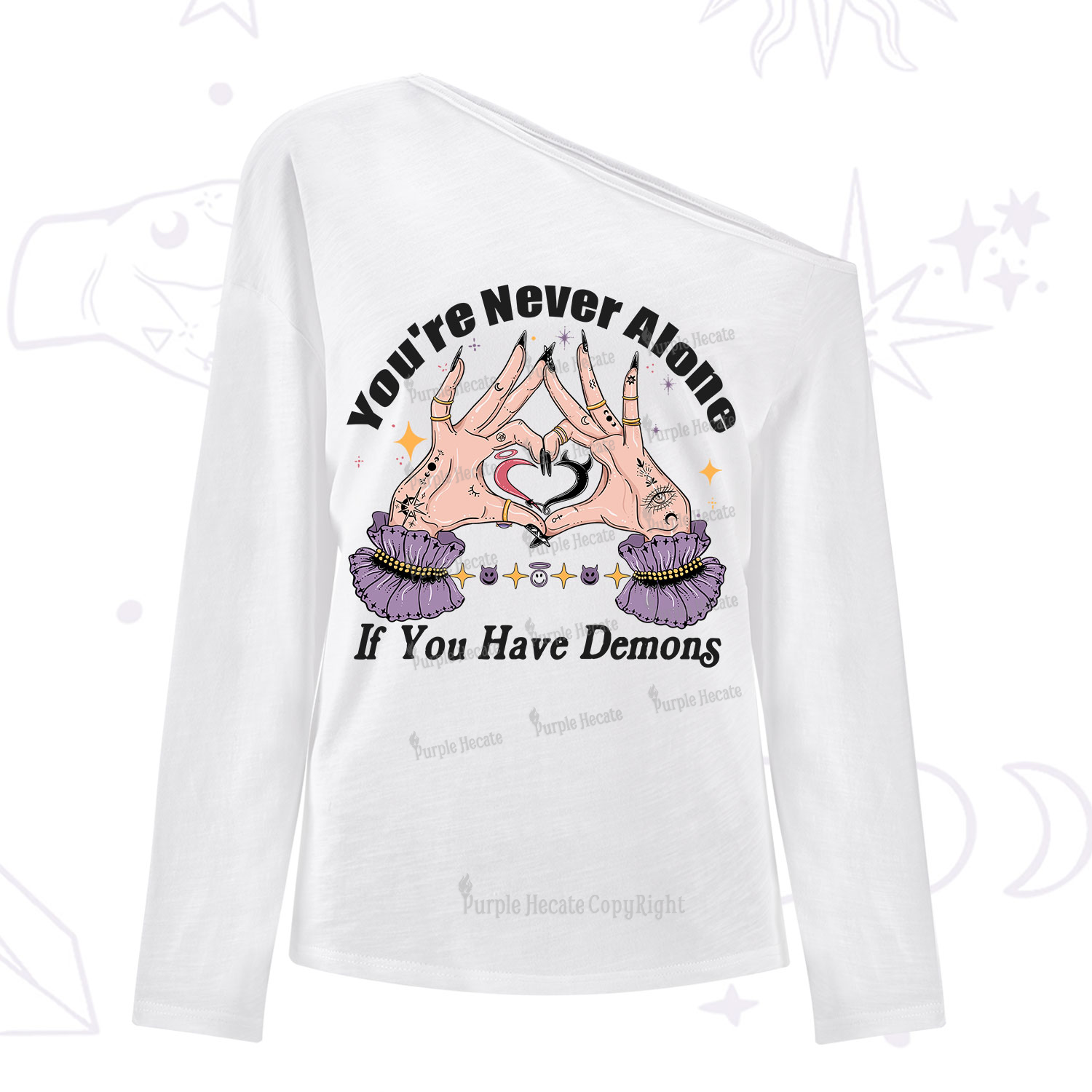 Purplehecate You're Never Alone If You Have Demons One Shoulder Long Sleeve Shirt