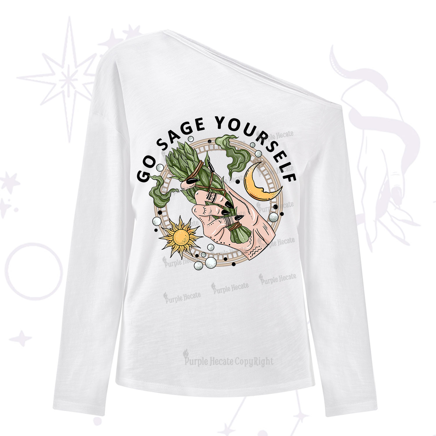 Purplehecate Go Sage Yourself One Shoulder Long Sleeve Shirt