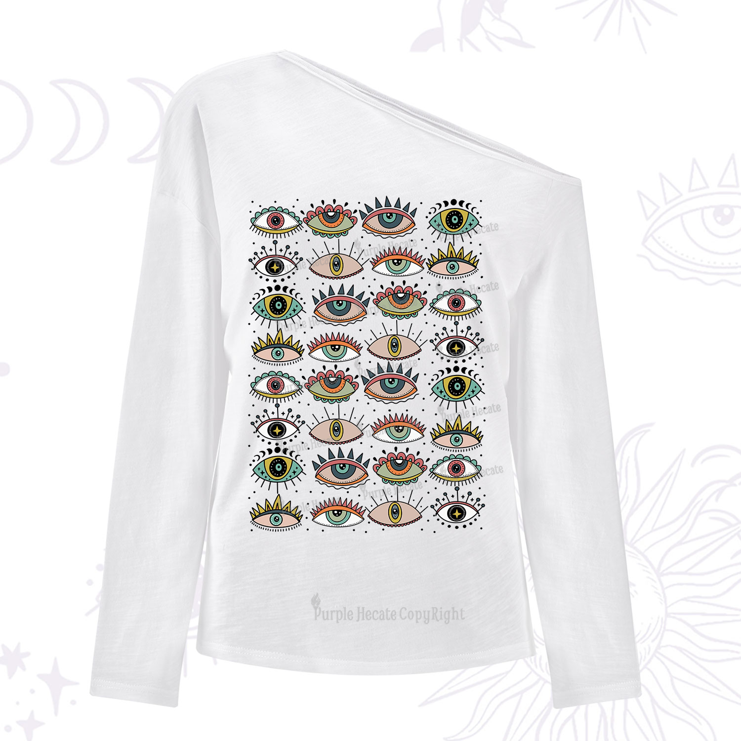 Purplehecate Evil Eye Pattern One Shoulder Long Sleeve Shirt