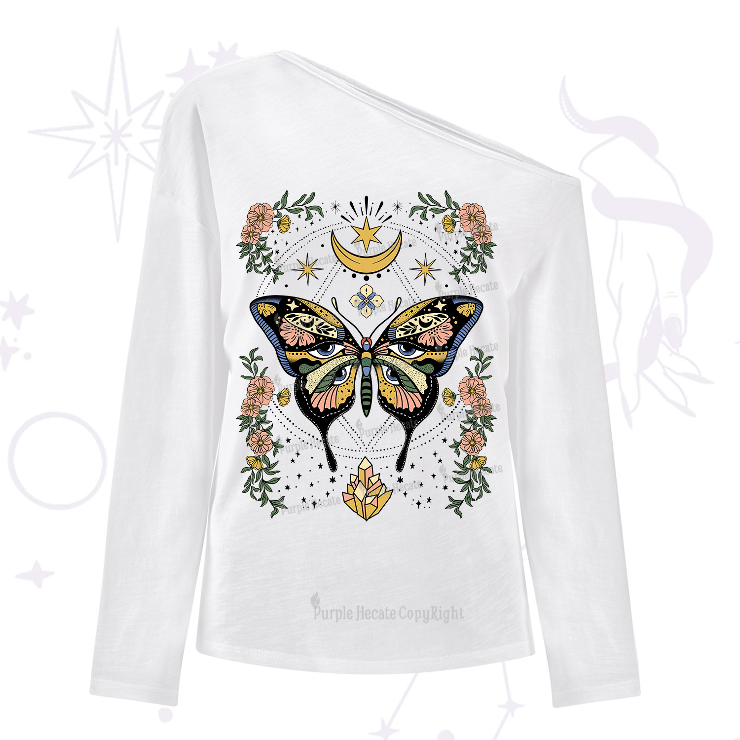 Purplehecate I Am Opening One Shoulder Long Sleeve Shirt