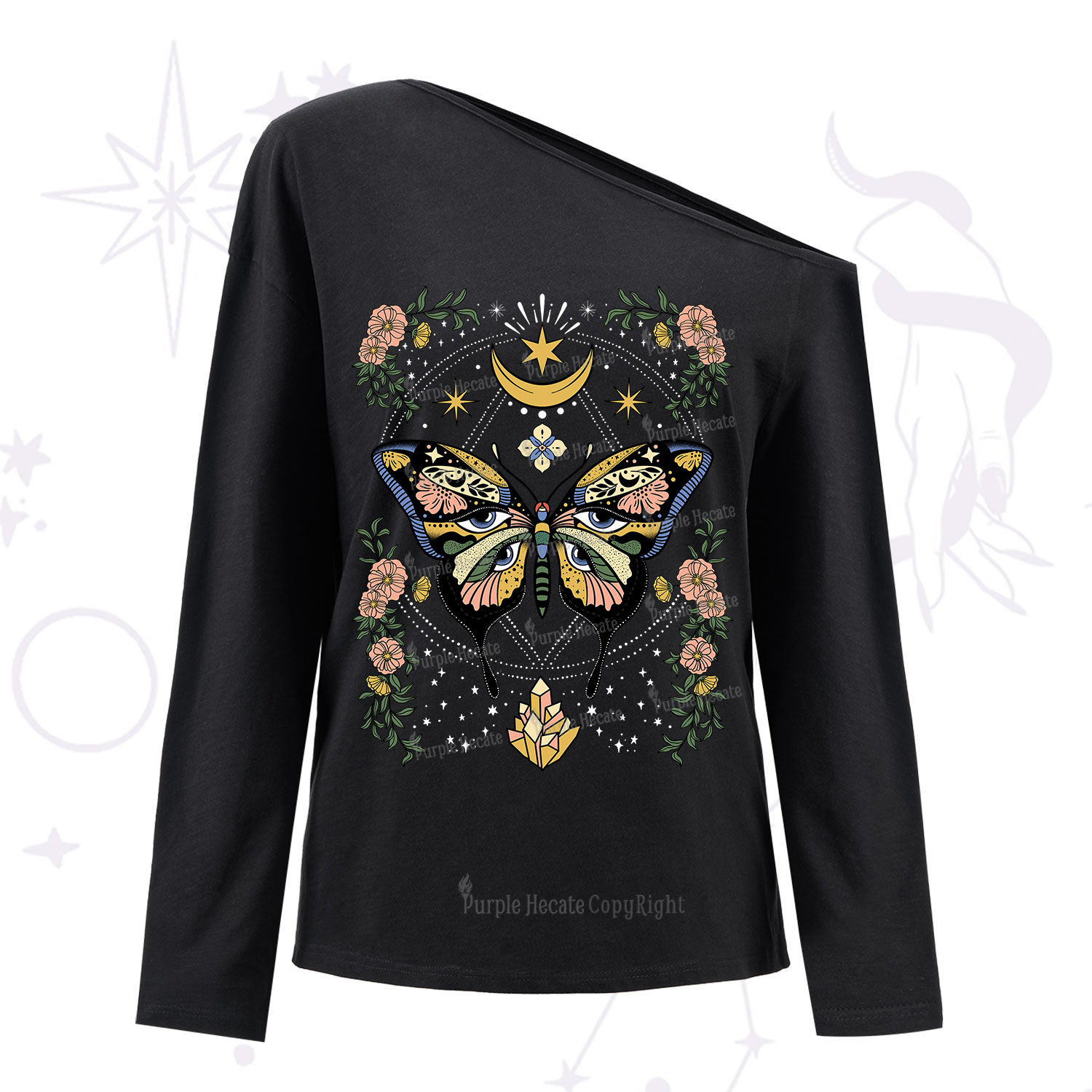 Purplehecate I Am Opening One Shoulder Long Sleeve Shirt