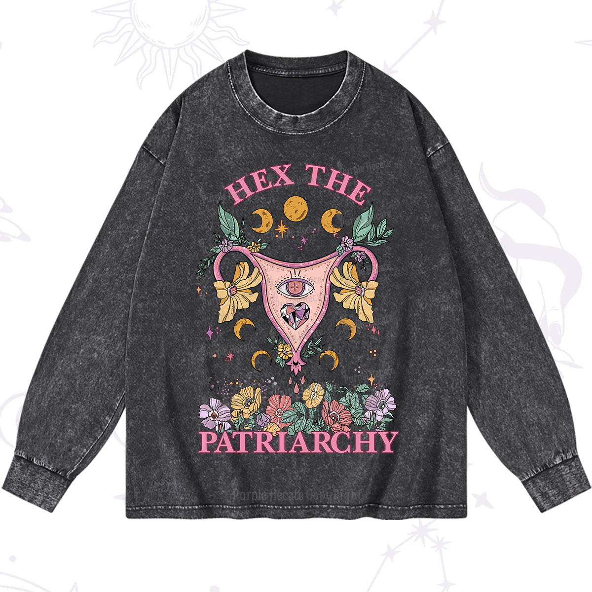 Purplehecate Hex the Patriarchy Feminist Power Washed Long Sleeve Shirt