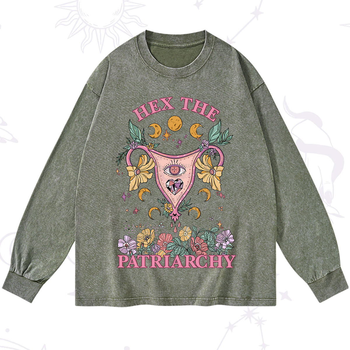 Purplehecate Hex the Patriarchy Feminist Power Washed Long Sleeve Shirt