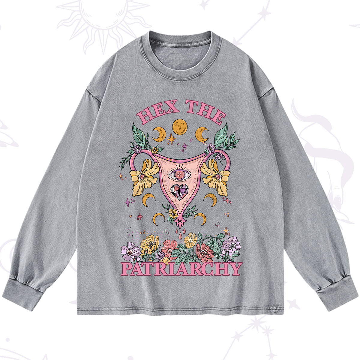 Purplehecate Hex the Patriarchy Feminist Power Washed Long Sleeve Shirt