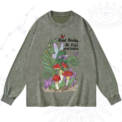 Purplehecate Read Books Be Kind Stay Weird Washed Long Sleeve Shirt