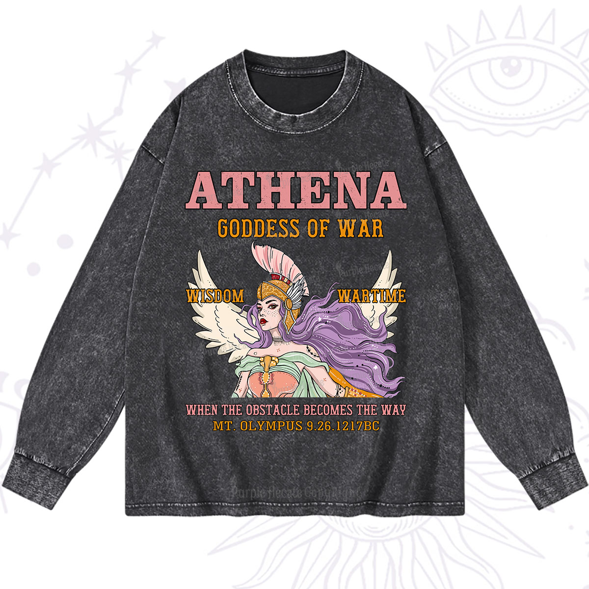Purplehecate Wise War Goddess Athena Washed Long Sleeve Shirt