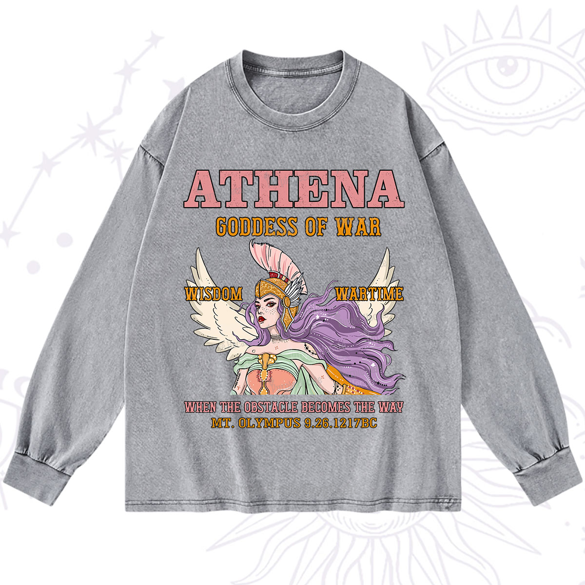 Purplehecate Wise War Goddess Athena Washed Long Sleeve Shirt