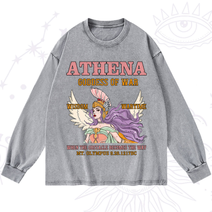 Purplehecate Wise War Goddess Athena Washed Long Sleeve Shirt