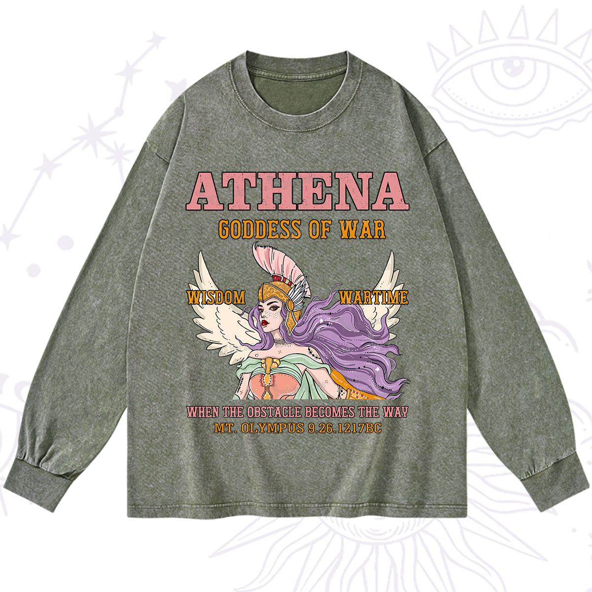 Purplehecate Wise War Goddess Athena Washed Long Sleeve Shirt