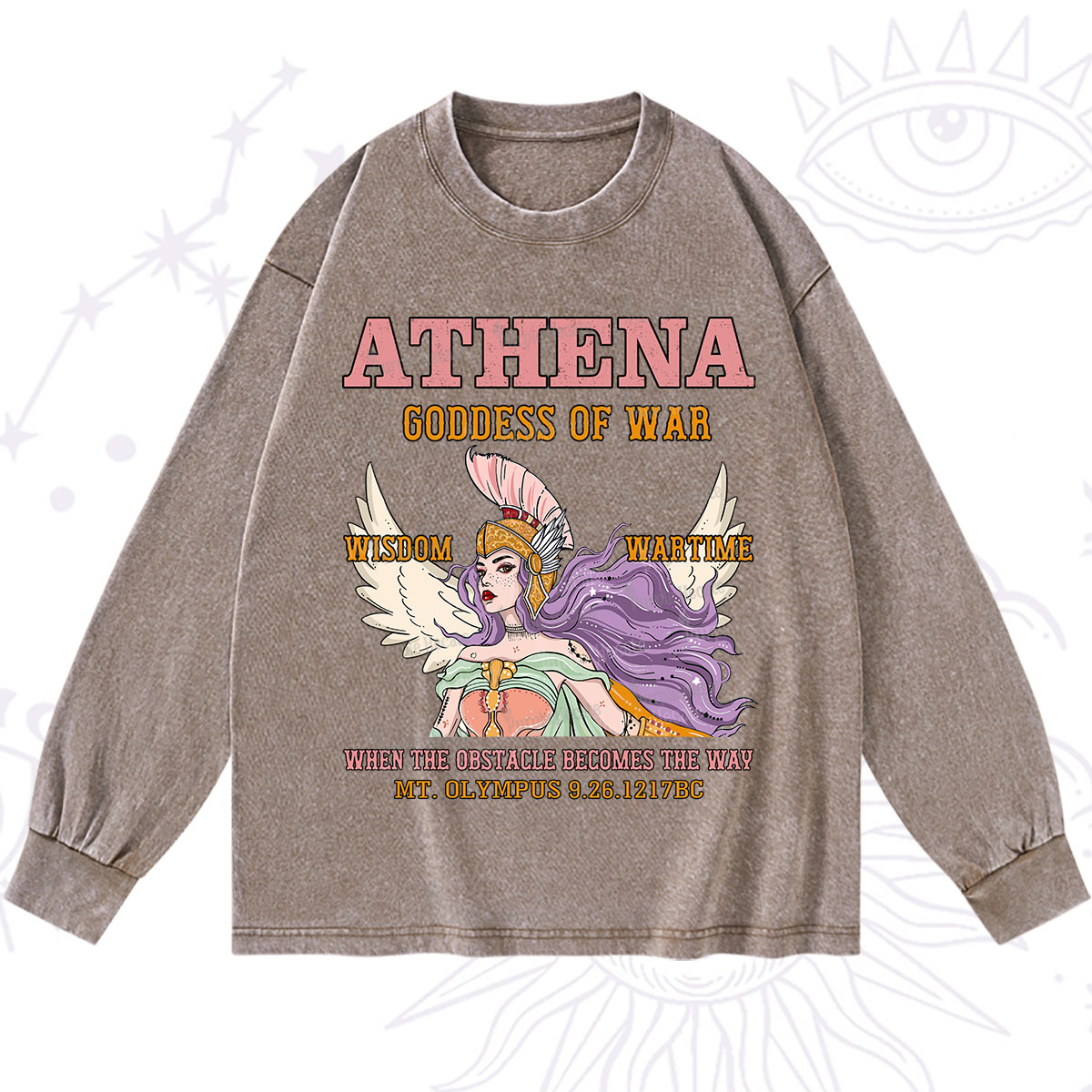 Purplehecate Wise War Goddess Athena Washed Long Sleeve Shirt