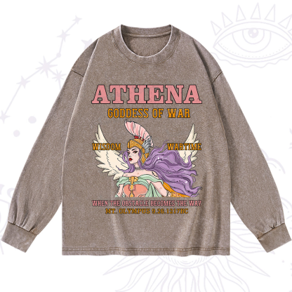 Purplehecate Wise War Goddess Athena Washed Long Sleeve Shirt